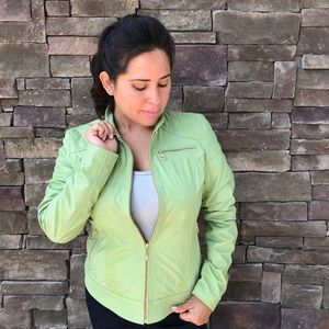 Apple green genuine leather jacket made in Ecuador